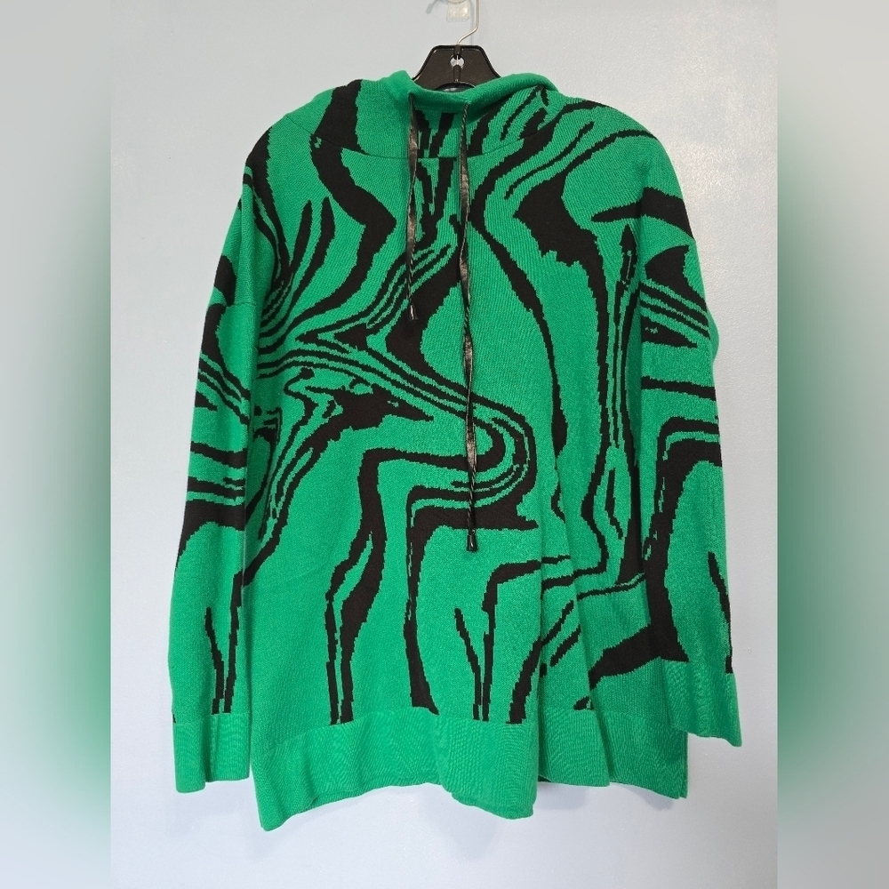 Caryn Vallone Womens Hooded Cotton Sweater Green XS Nwot